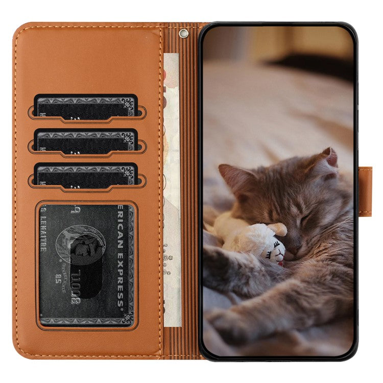 For iPhone 16e Wallet Case PU Leather Wall Cats Pattern Phone Cover - Brown