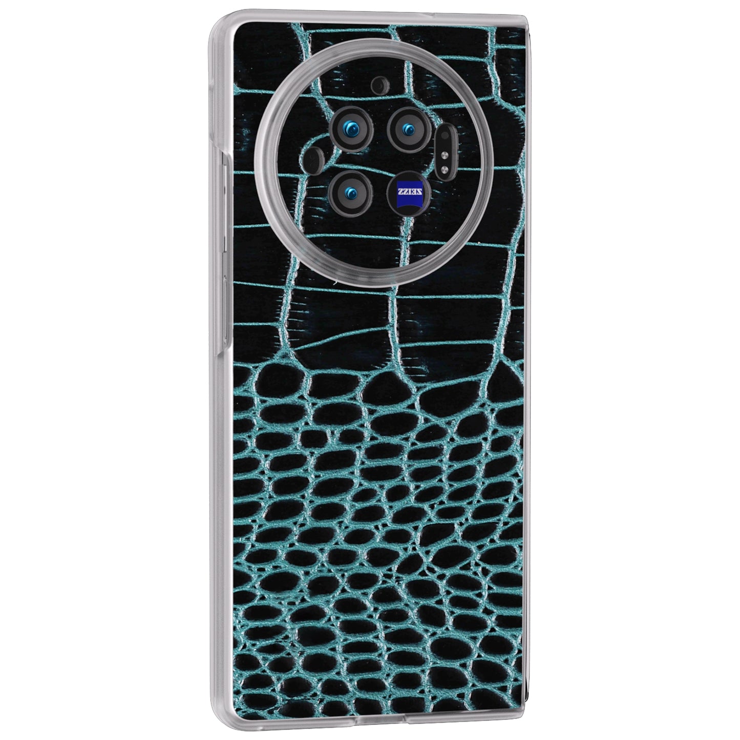 For vivo X Fold3 Case Genuine Cow Leather+PC Crocodile Texture Phone Cover with Non-Slip Grip - Midnight Green