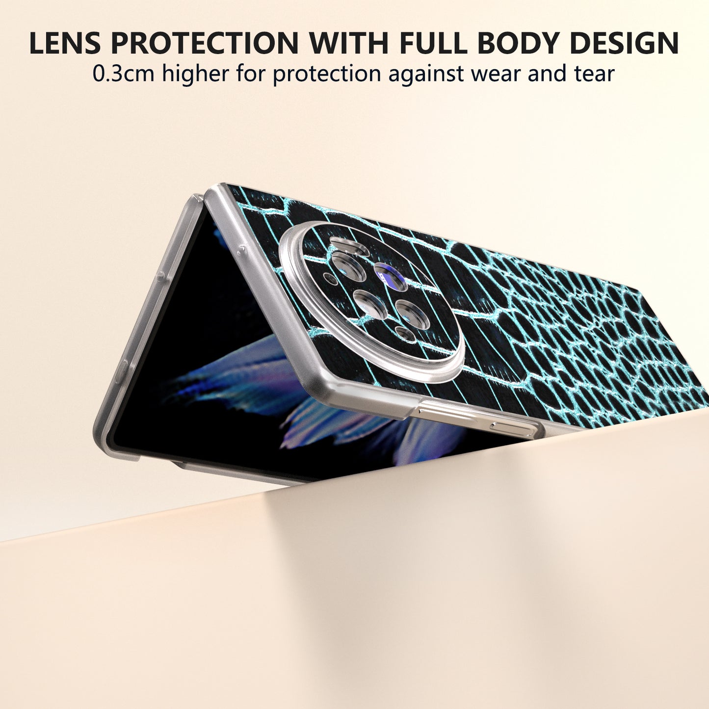 For vivo X Fold3 Case Genuine Cow Leather+PC Crocodile Texture Phone Cover with Non-Slip Grip - Midnight Green