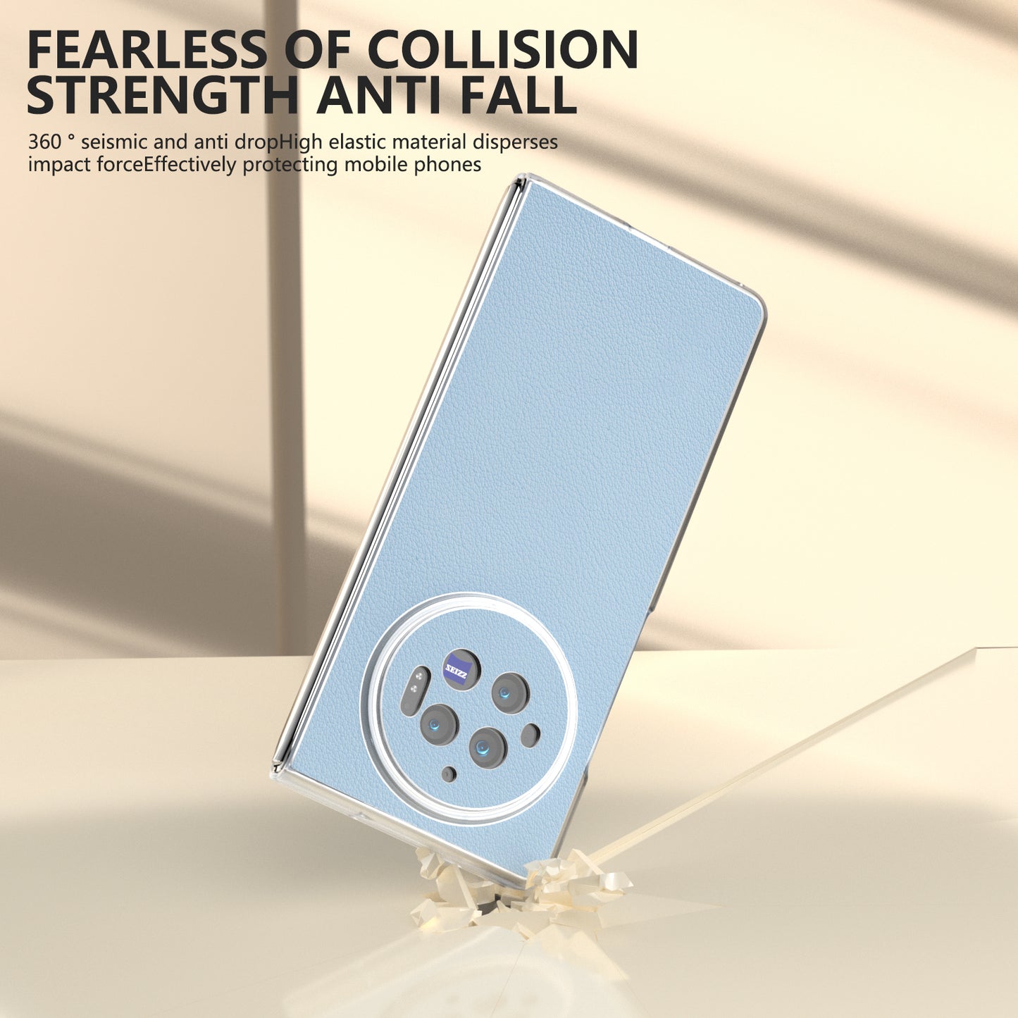 For vivo X Fold3 Case Non-Slip Genuine Cow Leather+PC Matte Edge Phone Cover - Blue