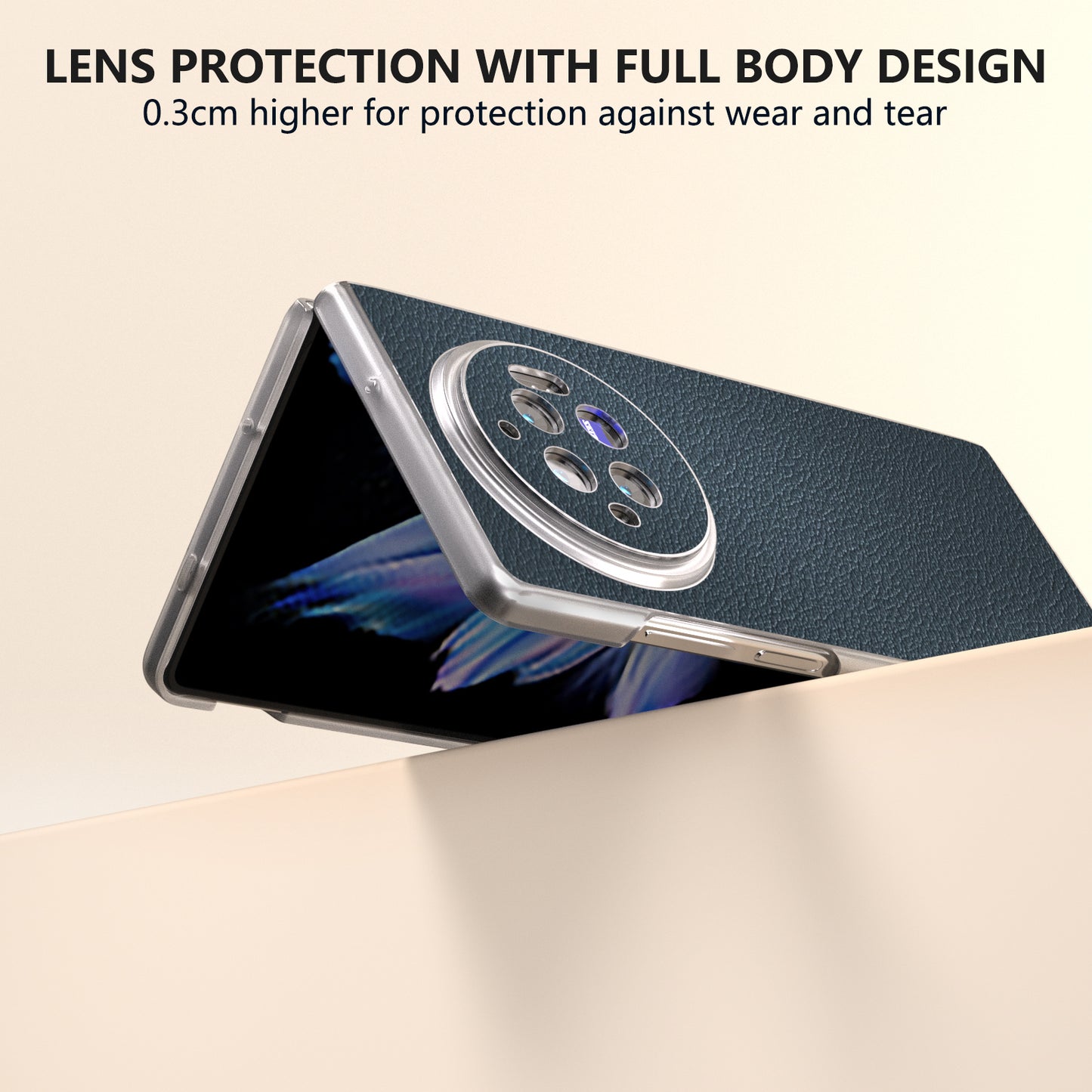 For vivo X Fold3 Case Non-Slip Genuine Cow Leather+PC Matte Edge Phone Cover - Green