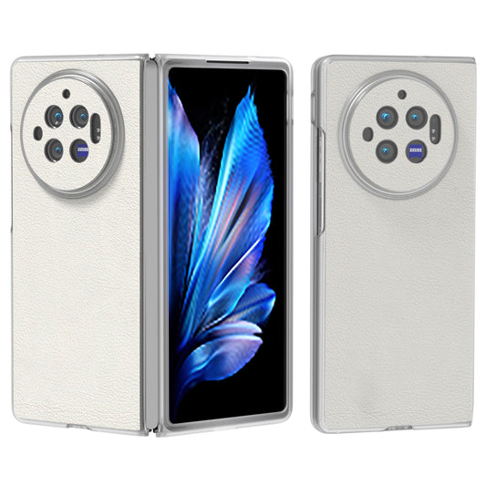 For vivo X Fold3 Case Non-Slip Genuine Cow Leather+PC Matte Edge Phone Cover - Grey