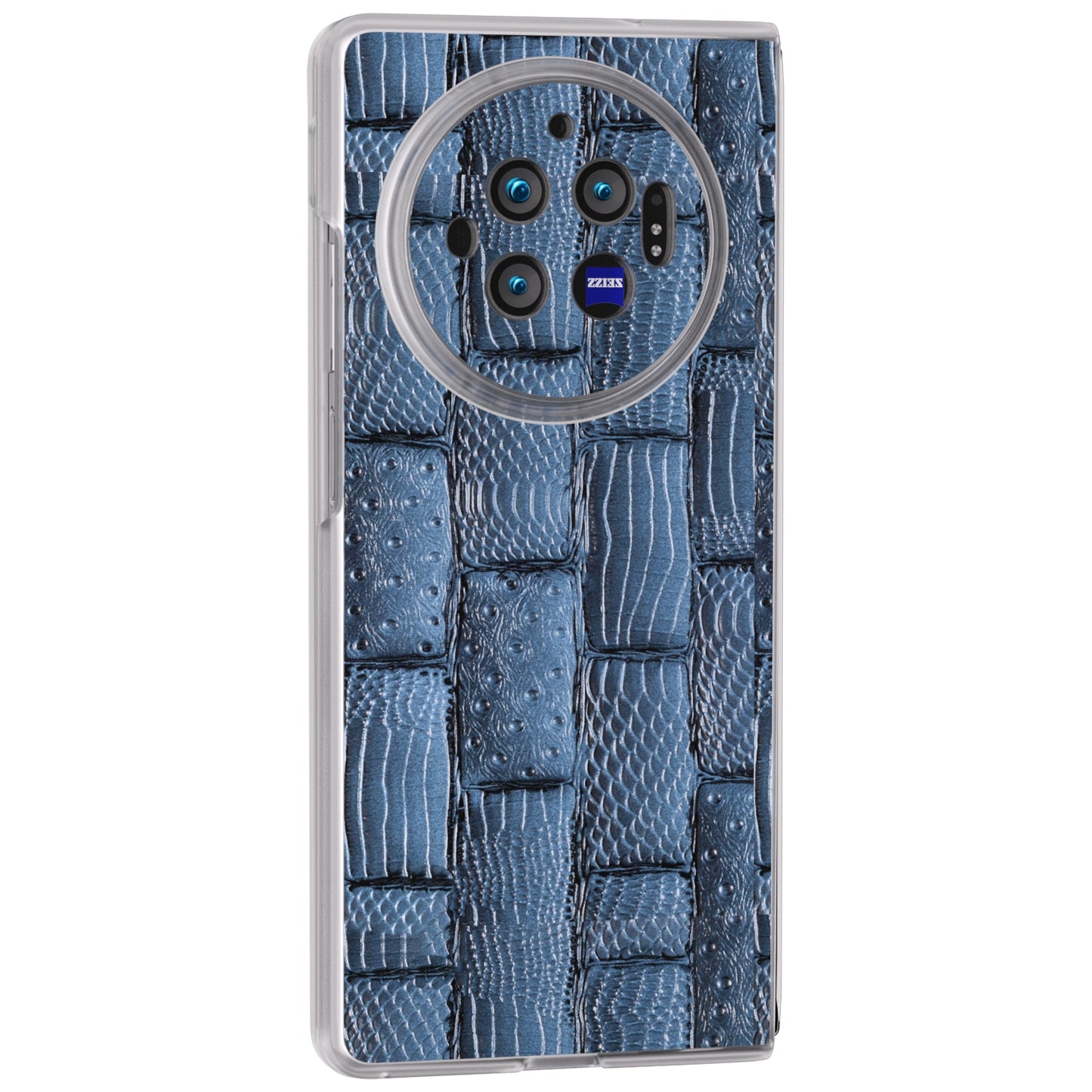 For vivo X Fold3 Case Mahjong Texture Genuine Cow Leather+PC Matte Edge Phone Cover - Blue