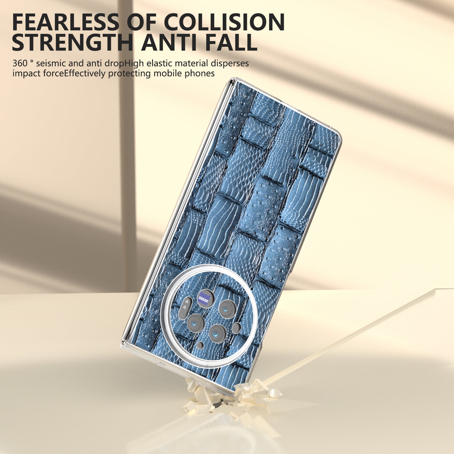 For vivo X Fold3 Case Mahjong Texture Genuine Cow Leather+PC Matte Edge Phone Cover - Blue