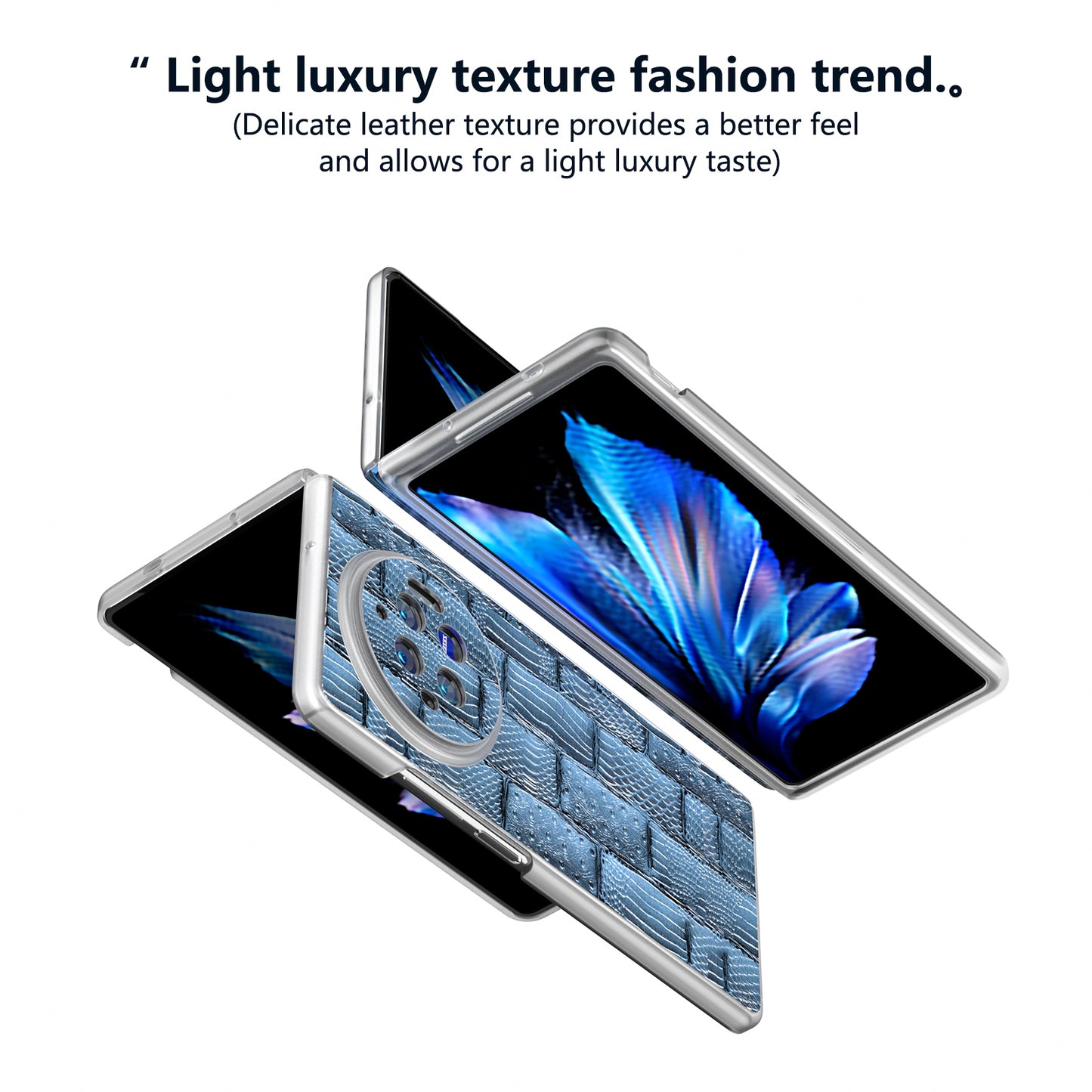 For vivo X Fold3 Case Mahjong Texture Genuine Cow Leather+PC Matte Edge Phone Cover - Blue