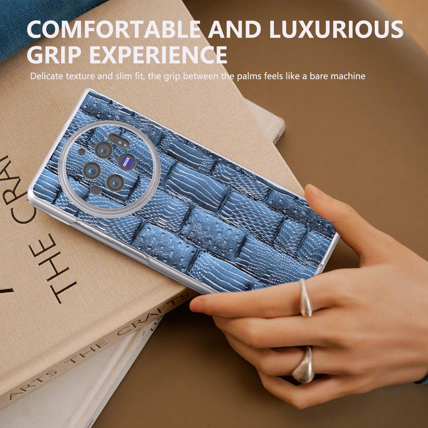 For vivo X Fold3 Case Mahjong Texture Genuine Cow Leather+PC Matte Edge Phone Cover - Blue