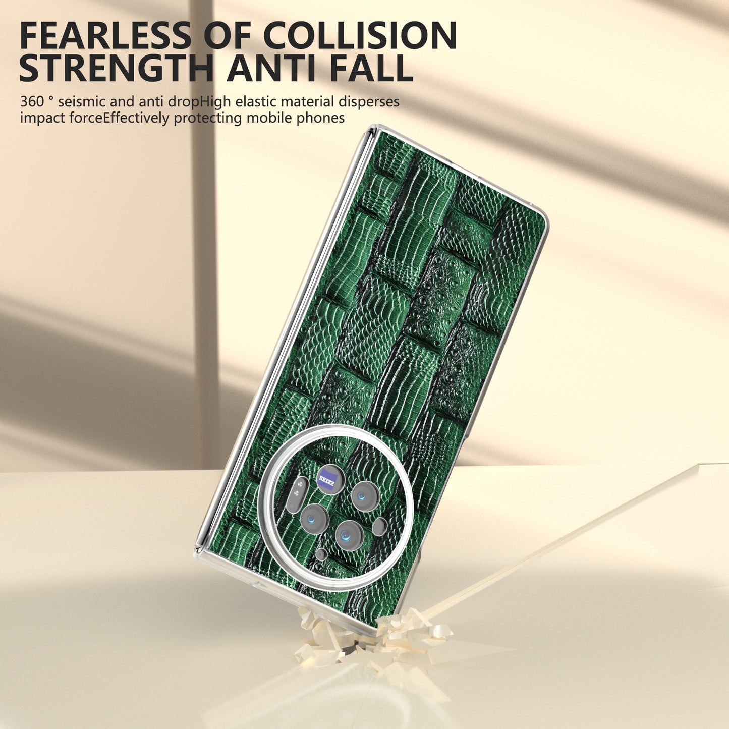 For vivo X Fold3 Case Mahjong Texture Genuine Cow Leather+PC Matte Edge Phone Cover - Green