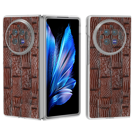 For vivo X Fold3 Case Mahjong Texture Genuine Cow Leather+PC Matte Edge Phone Cover - Brown