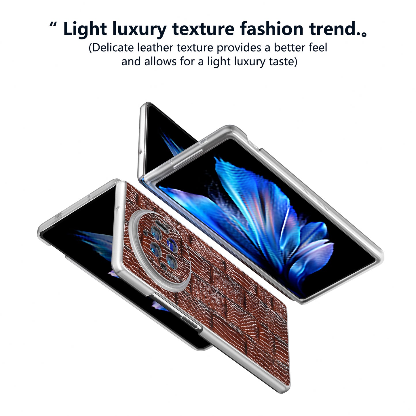 For vivo X Fold3 Case Mahjong Texture Genuine Cow Leather+PC Matte Edge Phone Cover - Brown