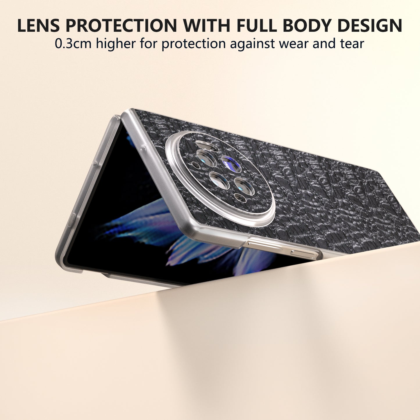 For vivo X Fold3 Case Texture Genuine Cow Leather+PC Phone Cover - Black