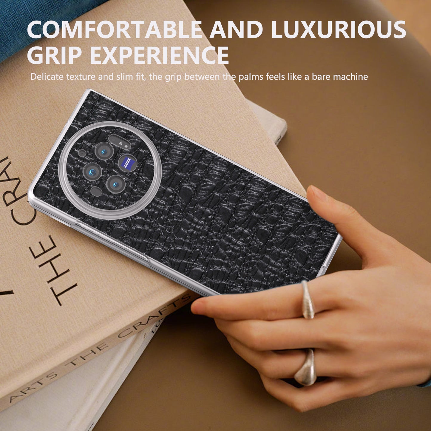 For vivo X Fold3 Case Texture Genuine Cow Leather+PC Phone Cover - Black