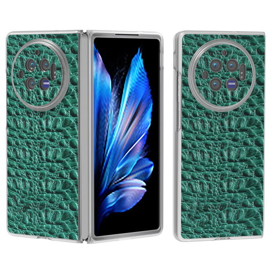 For vivo X Fold3 Case Texture Genuine Cow Leather+PC Phone Cover - Green