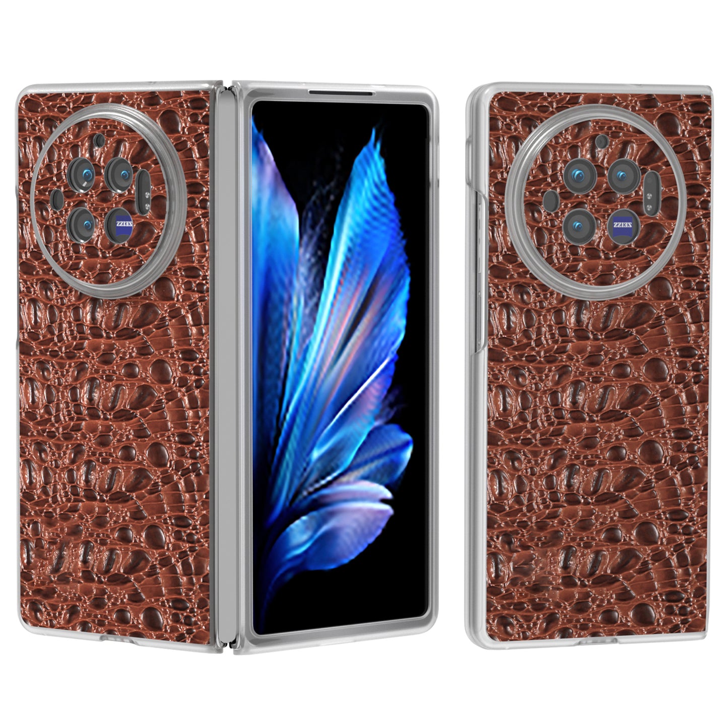 For vivo X Fold3 Case Texture Genuine Cow Leather+PC Phone Cover - Brown