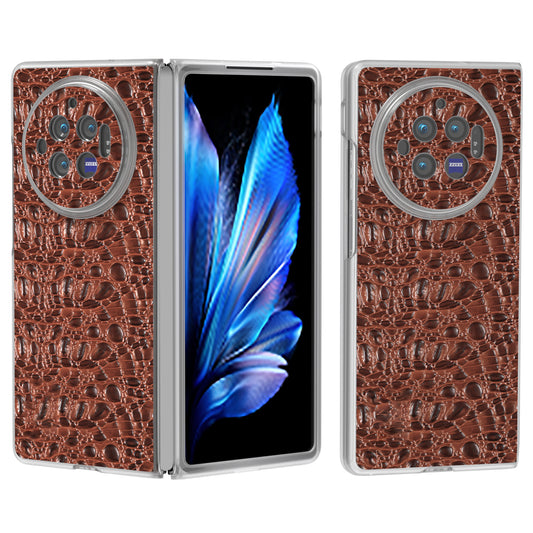 For vivo X Fold3 Case Texture Genuine Cow Leather+PC Phone Cover - Brown