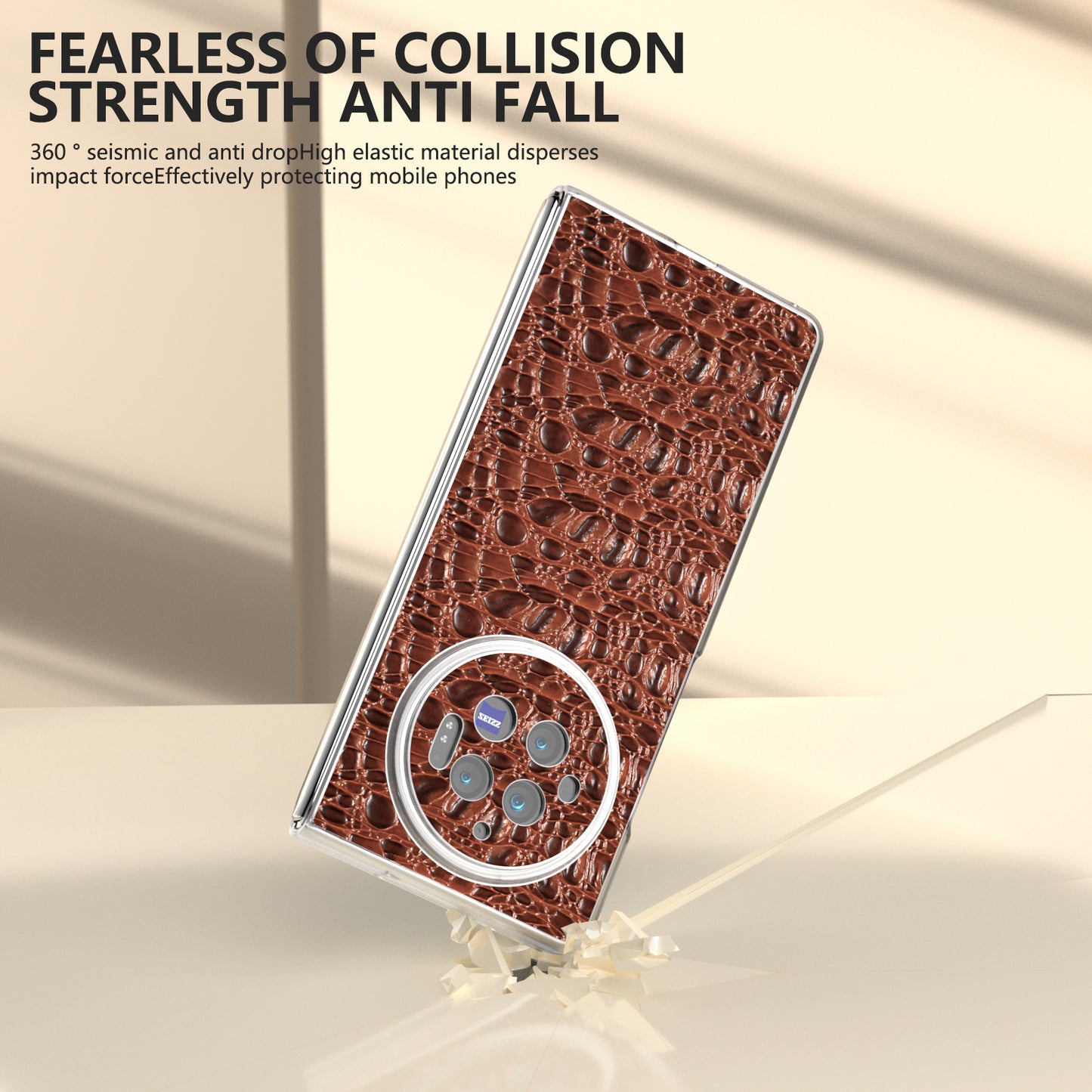 For vivo X Fold3 Case Texture Genuine Cow Leather+PC Phone Cover - Brown