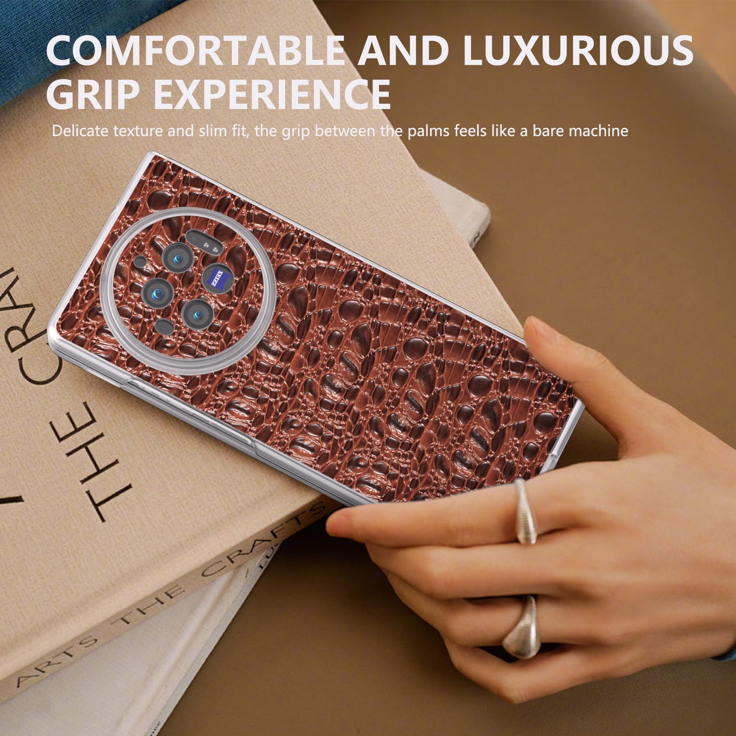 For vivo X Fold3 Case Texture Genuine Cow Leather+PC Phone Cover - Brown