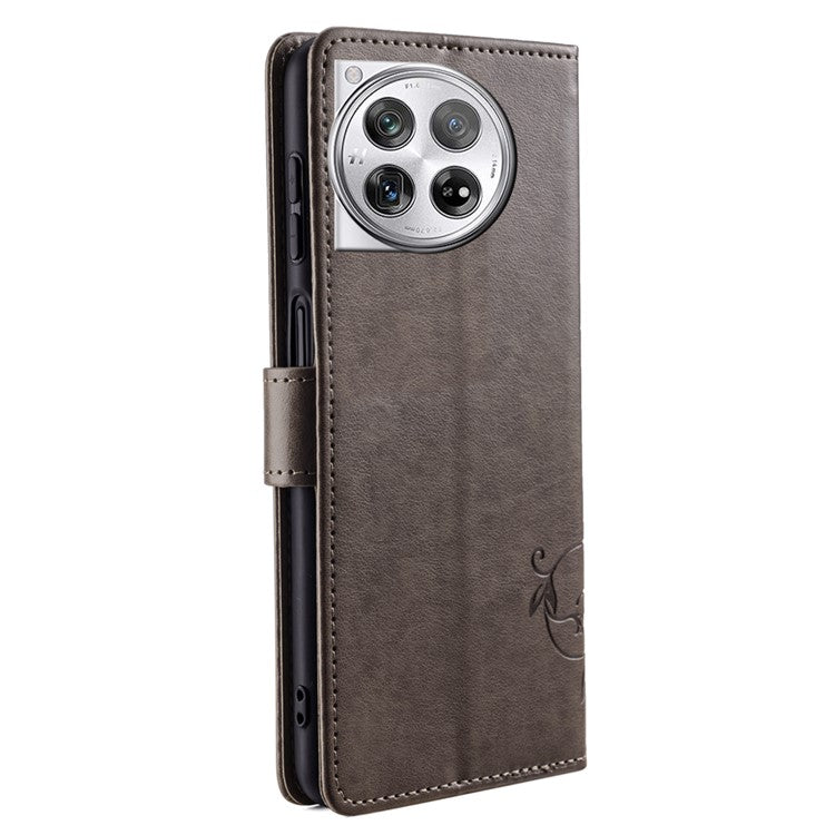 For OnePlus 12 5G Case Butterfly Flower Folding Stand Leather Cover Mobile Wholesale Accessories - Grey