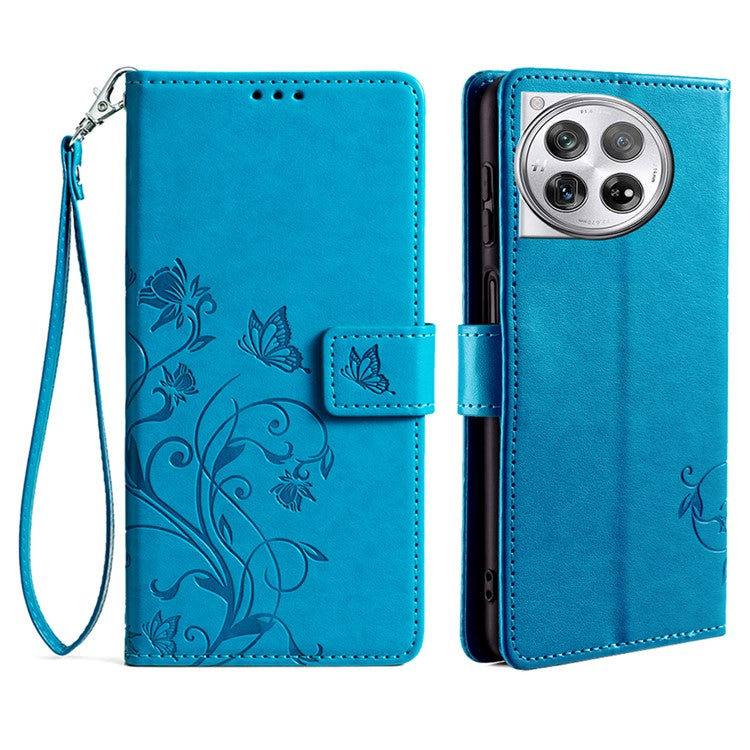 For OnePlus 12 5G Case Butterfly Flower Folding Stand Leather Cover Mobile Wholesale Accessories - Blue