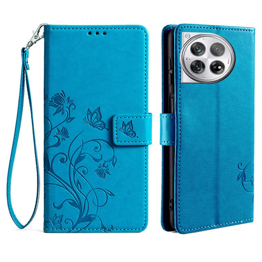 For OnePlus 12 5G Case Butterfly Flower Folding Stand Leather Cover Mobile Wholesale Accessories - Blue
