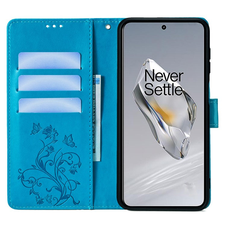 For OnePlus 12 5G Case Butterfly Flower Folding Stand Leather Cover Mobile Wholesale Accessories - Blue