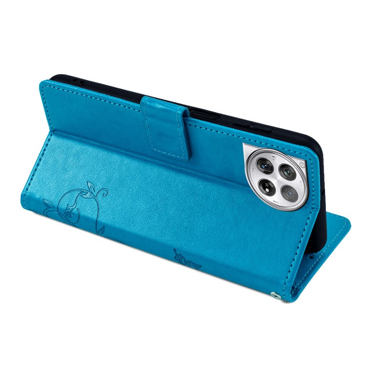 For OnePlus 12 5G Case Butterfly Flower Folding Stand Leather Cover Mobile Wholesale Accessories - Blue