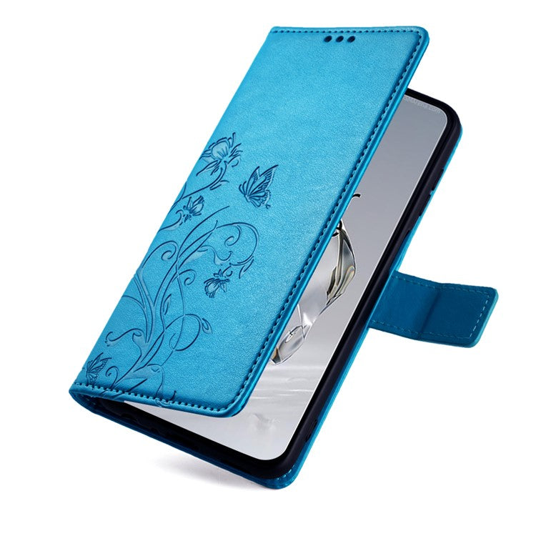 For OnePlus 12 5G Case Butterfly Flower Folding Stand Leather Cover Mobile Wholesale Accessories - Blue