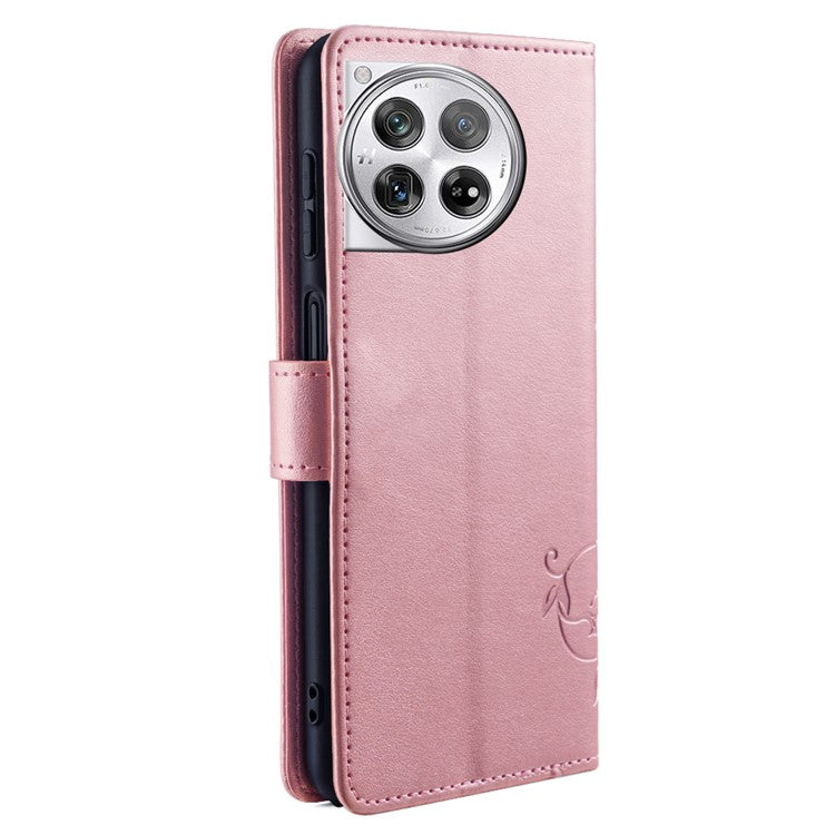 For OnePlus 12 5G Case Butterfly Flower Folding Stand Leather Cover Mobile Wholesale Accessories - Rose Gold