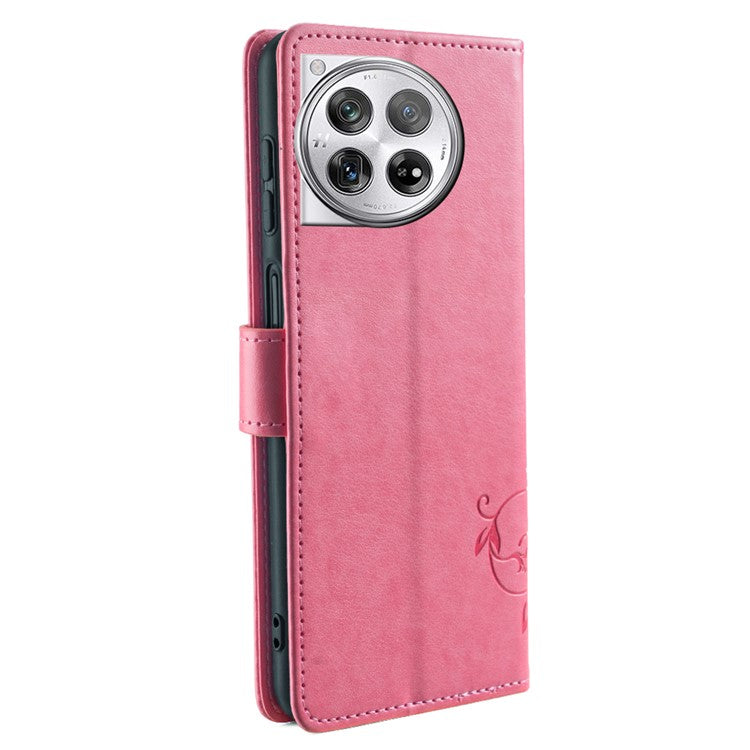 For OnePlus 12 5G Case Butterfly Flower Folding Stand Leather Cover Mobile Wholesale Accessories - Pink
