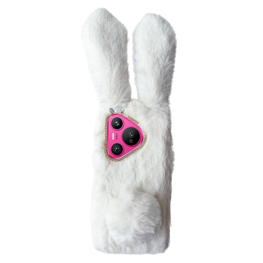 For Huawei Pura 70 TPU Case Plush Cute Rabbit Design Cover Cell Phone Accessory Wholesale - White