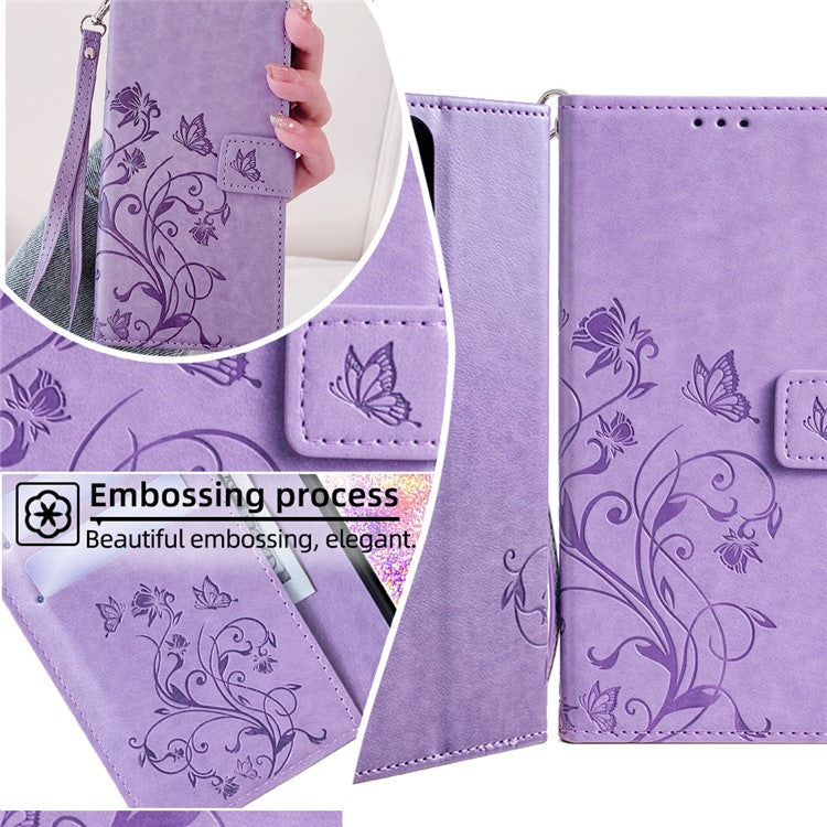 For OnePlus 11 5G Case Butterfly Flower Imprinted PU Leather Flip Phone Cover with 3 Card Slot - Purple