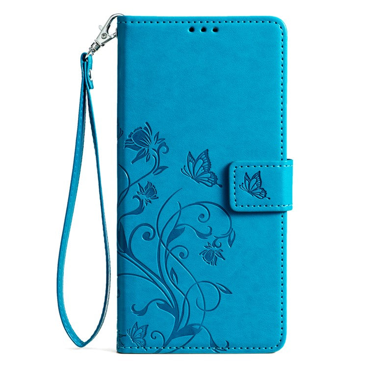 Wallet Case for OnePlus Ace 3V 5G Shell Butterfly Flower Leather Phone Cover with Hand Strap - Blue