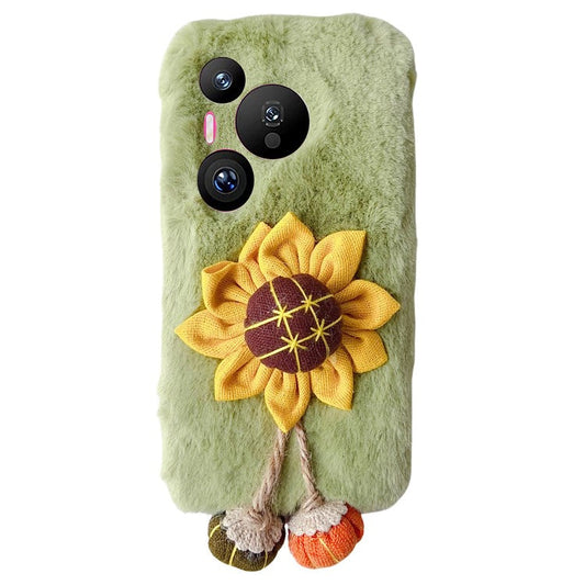 For Huawei Pura 70 Case Sunflower Fur Warm Plush TPU Phone Cover - Green