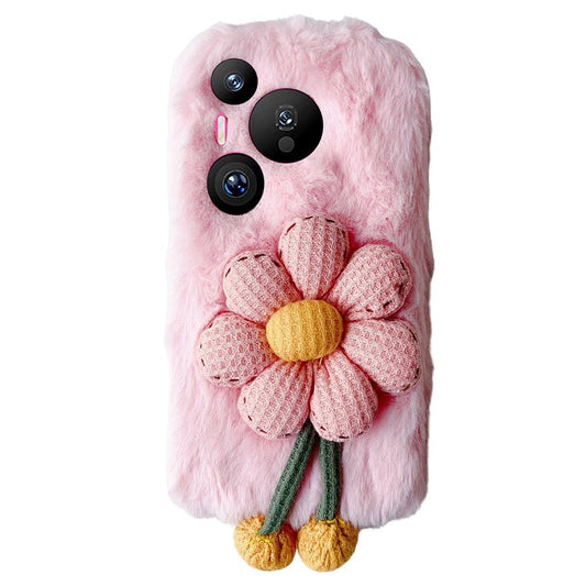 For Huawei Pura 70 Case Sunflower Fur Warm Plush TPU Phone Cover - Pink