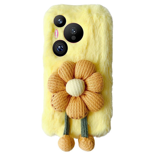 For Huawei Pura 70 Case Sunflower Fur Warm Plush TPU Phone Cover - Yellow