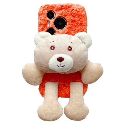For Huawei Pura 70 Case Plush Bear Soft Fluff TPU Protective Phone Cover - Orange