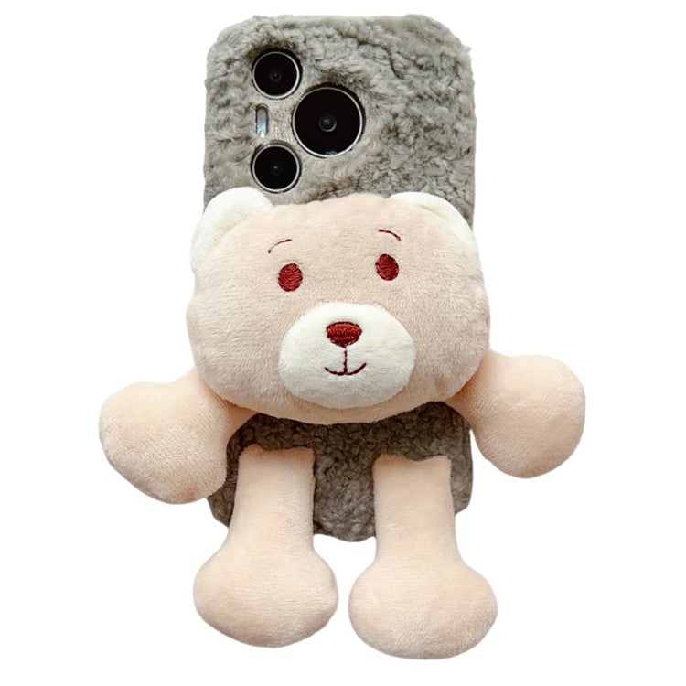 For Huawei Pura 70 Case Plush Bear Soft Fluff TPU Protective Phone Cover - Grey