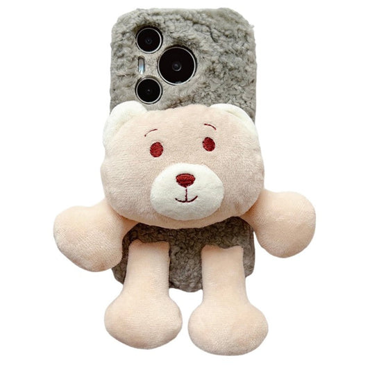For Huawei Pura 70 Case Plush Bear Soft Fluff TPU Protective Phone Cover - Grey