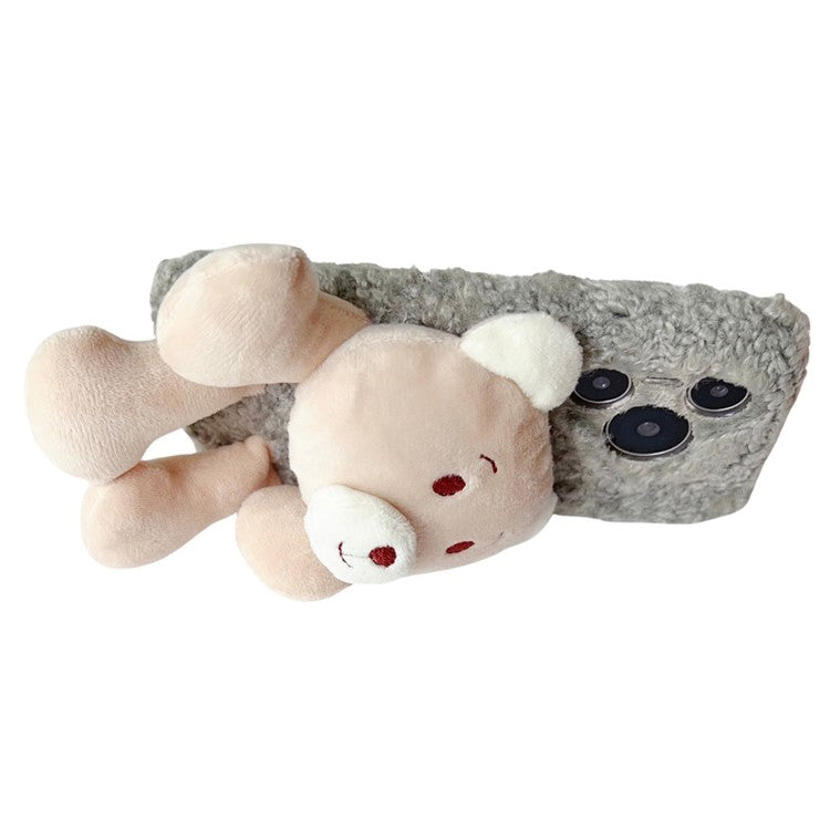 For Huawei Pura 70 Case Plush Bear Soft Fluff TPU Protective Phone Cover - Grey