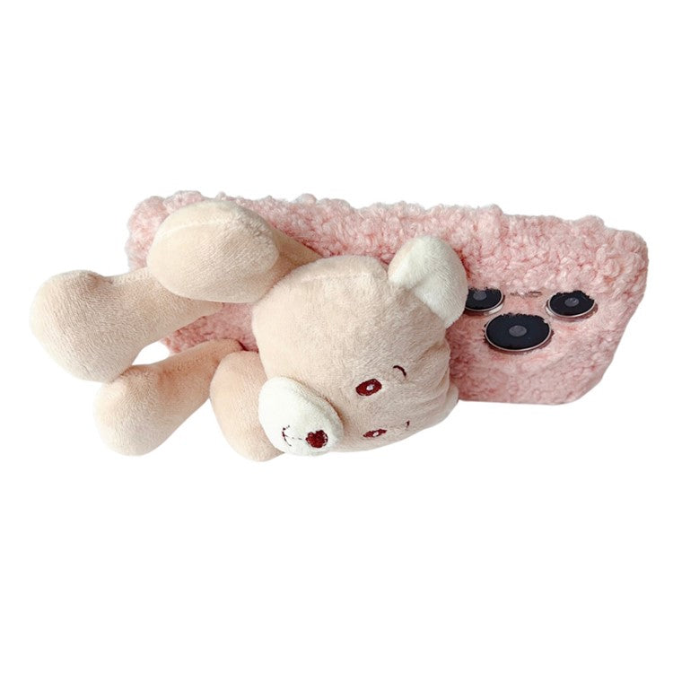 For Huawei Pura 70 Case Plush Bear Soft Fluff TPU Protective Phone Cover - Pink
