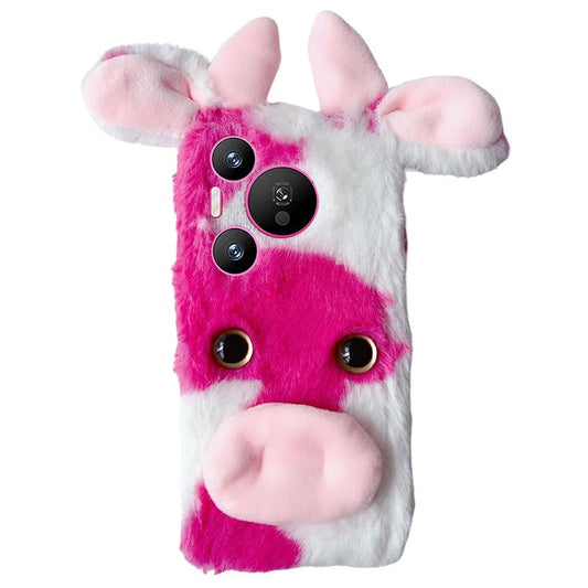 For Huawei Pura 70 Cell Phone Cases Fluffy Cows Ear TPU Flexible Back Shell - Rose