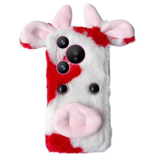 For Huawei Pura 70 Cell Phone Cases Fluffy Cows Ear TPU Flexible Back Shell - Red