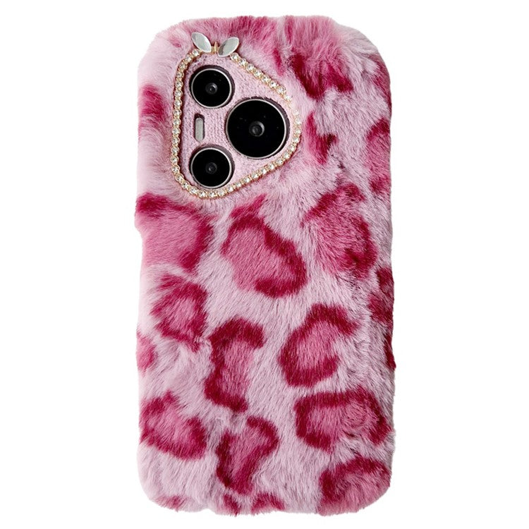 For Huawei Pura 70 Case Leopard Print Plush TPU Phone Cover - Pink