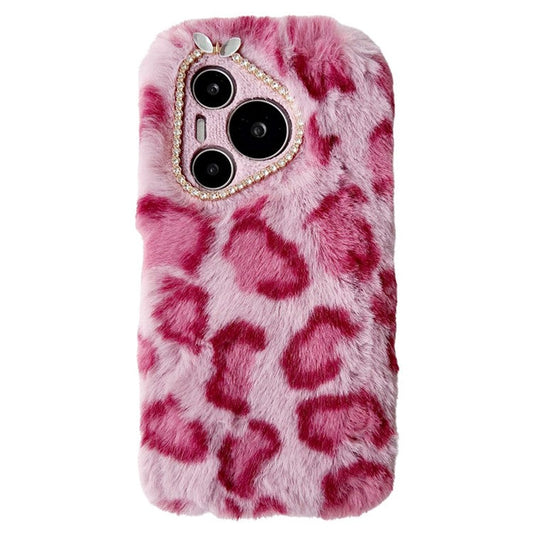 For Huawei Pura 70 Case Leopard Print Plush TPU Phone Cover - Pink