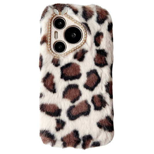 For Huawei Pura 70 Case Leopard Print Plush TPU Phone Cover - Brown