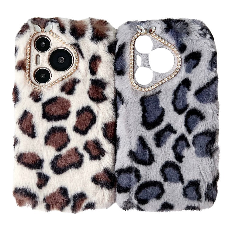 For Huawei Pura 70 Case Leopard Print Plush TPU Phone Cover - Brown