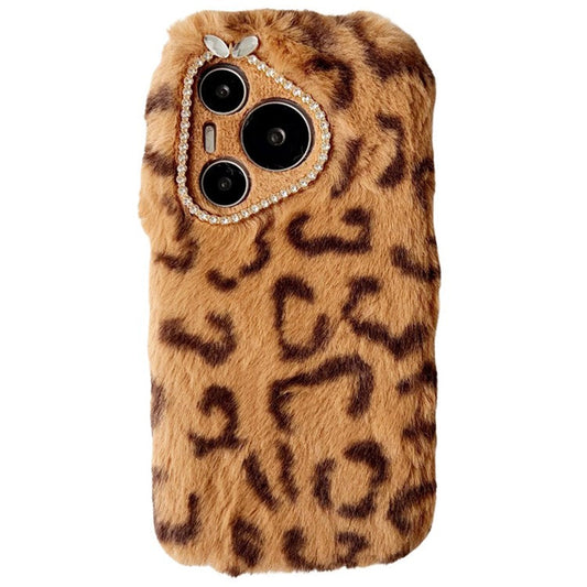 For Huawei Pura 70 Case Leopard Print Plush TPU Phone Cover - Yellow