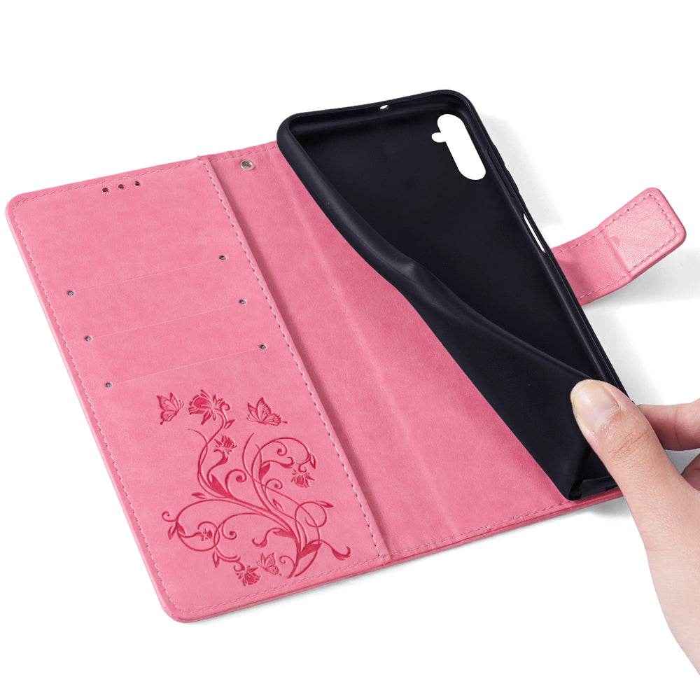 For Samsung Galaxy M34 5G / F34 5G Case PU Leather Card Slots Holder Pocket Butterfly Flower Phone Cover - Pink