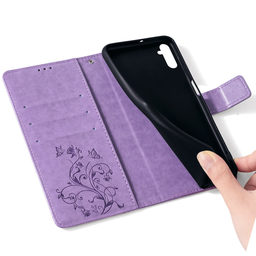 For Samsung Galaxy M34 5G / F34 5G Case PU Leather Card Slots Holder Pocket Butterfly Flower Phone Cover - Purple