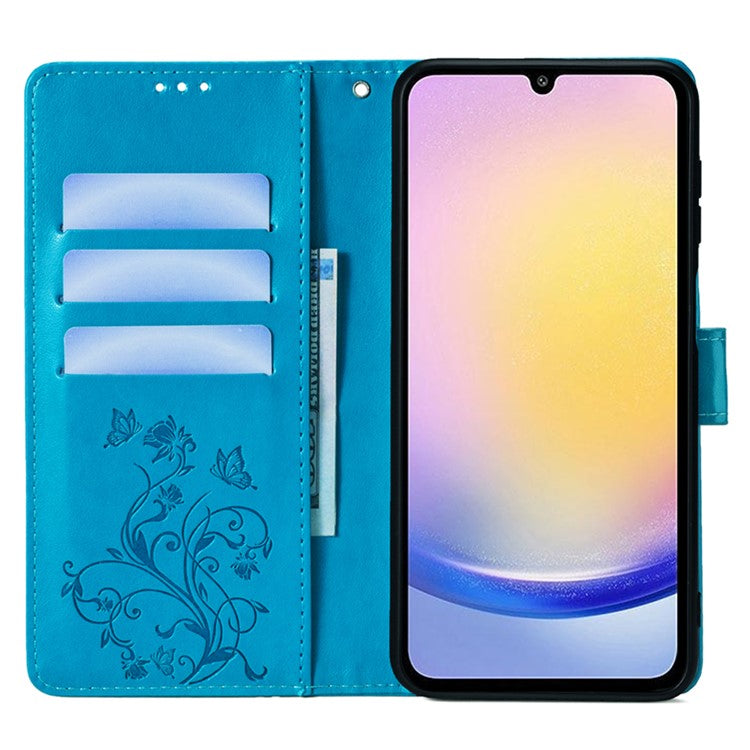 For Samsung Galaxy M23 5G / F23 5G Case Butterfly Flower PU Leather Stand Phone Cover - Blue