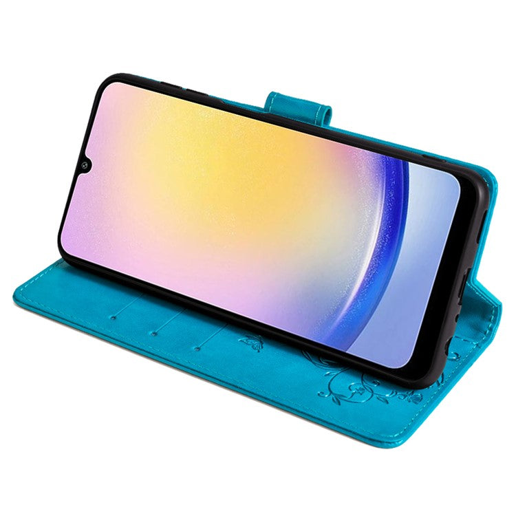 For Samsung Galaxy M23 5G / F23 5G Case Butterfly Flower PU Leather Stand Phone Cover - Blue